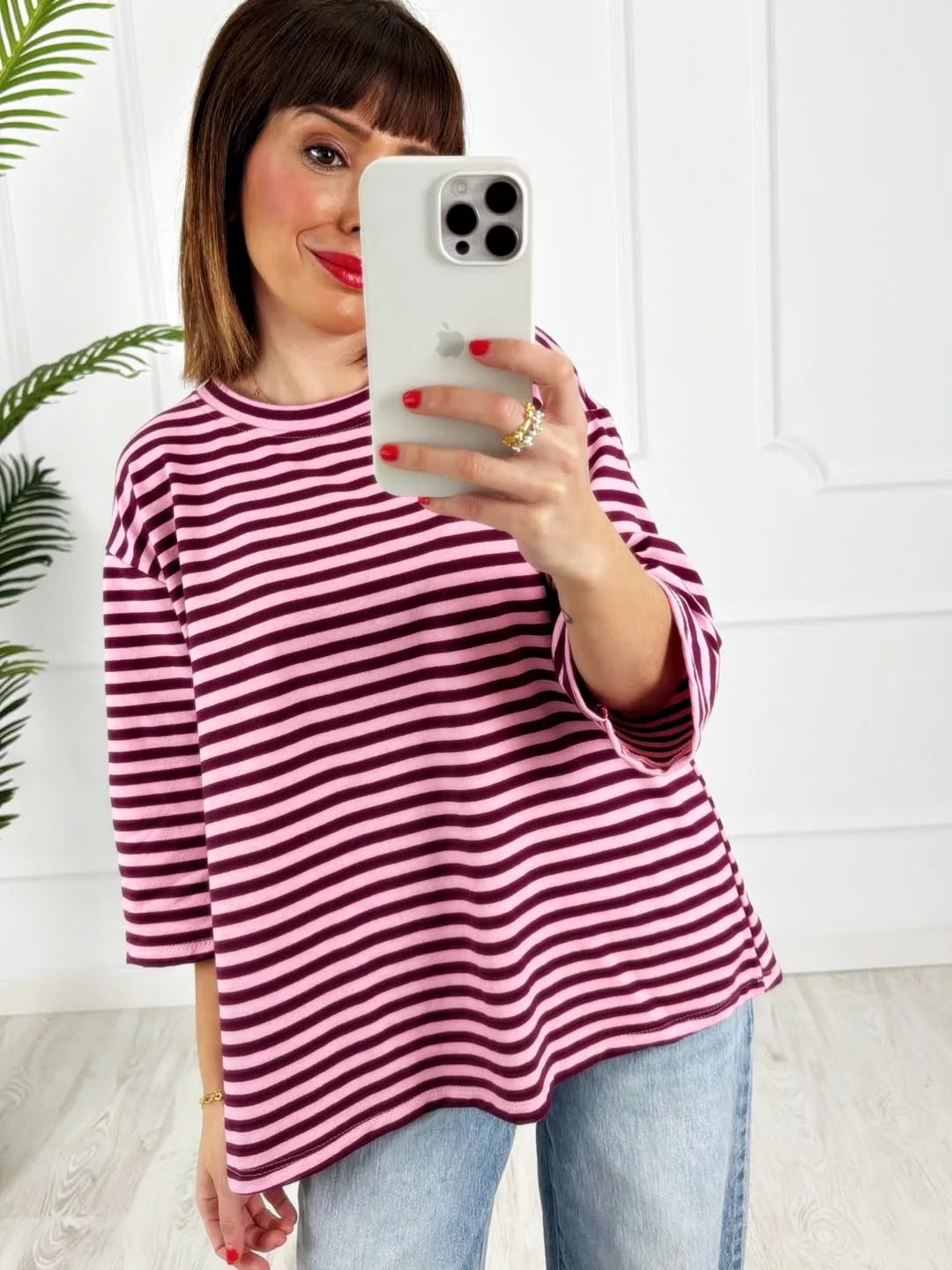 Camiseta rayas buganvilla rosa - Imagen 2