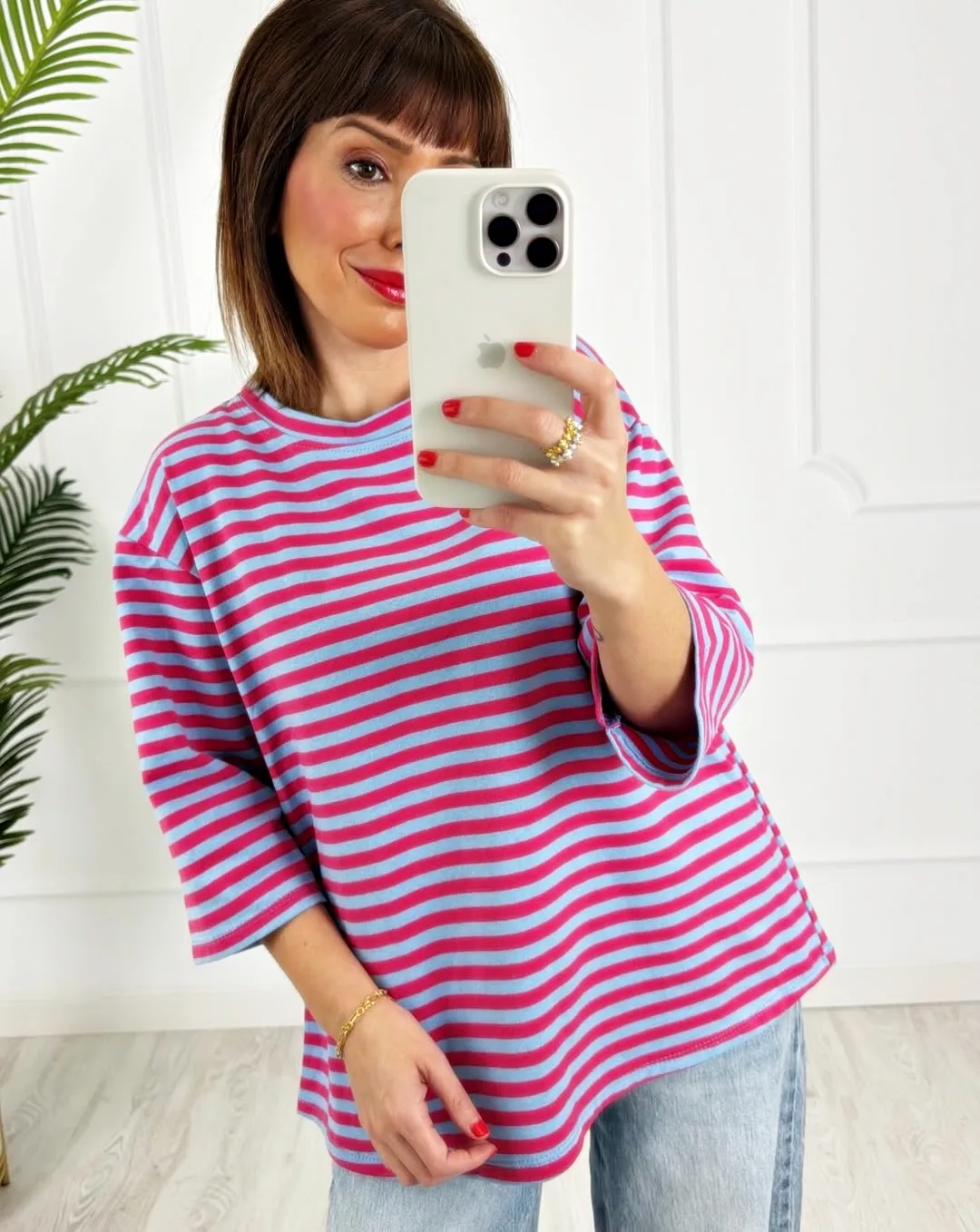 Camiseta rayas fucsia azul - Imagen 2