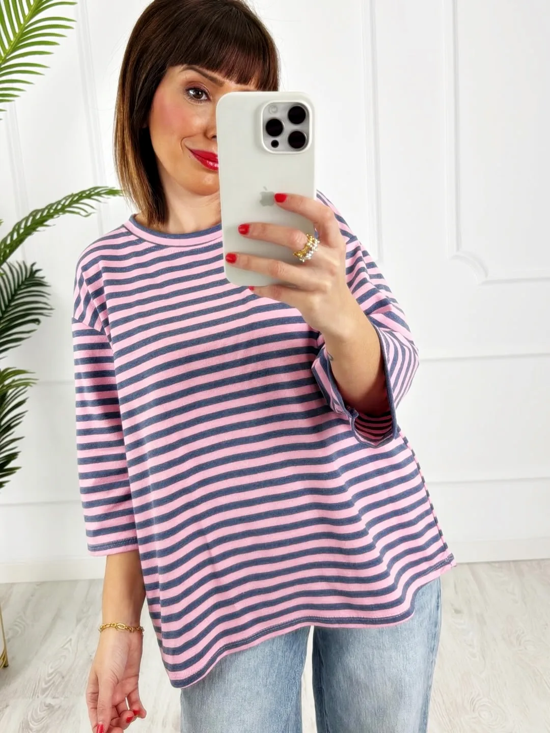 Camiseta rayas rosa jeans - Imagen 2