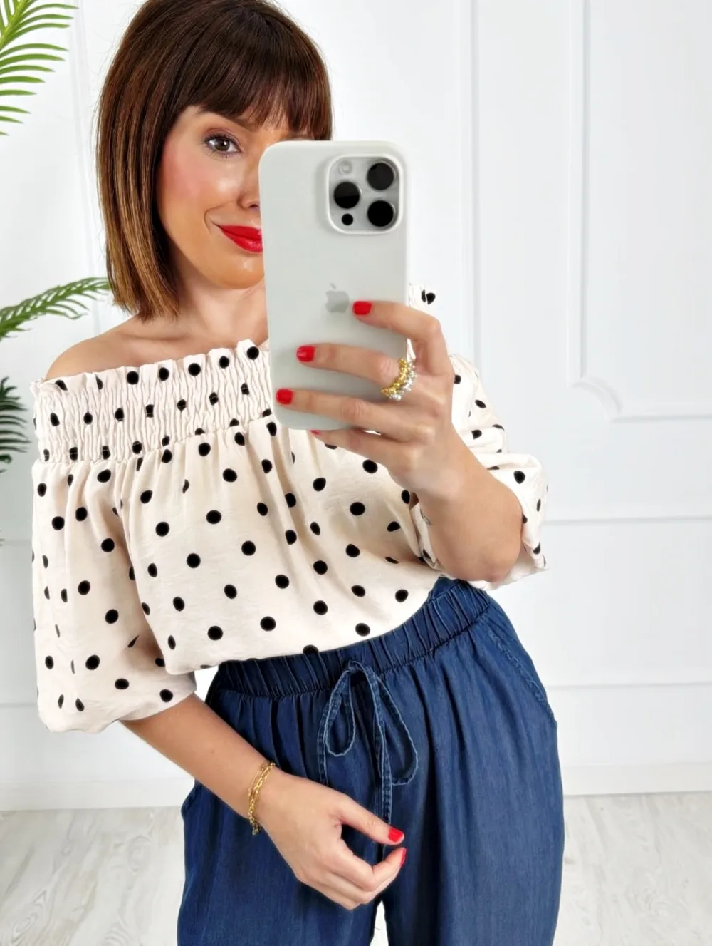 Blusa lunares beige