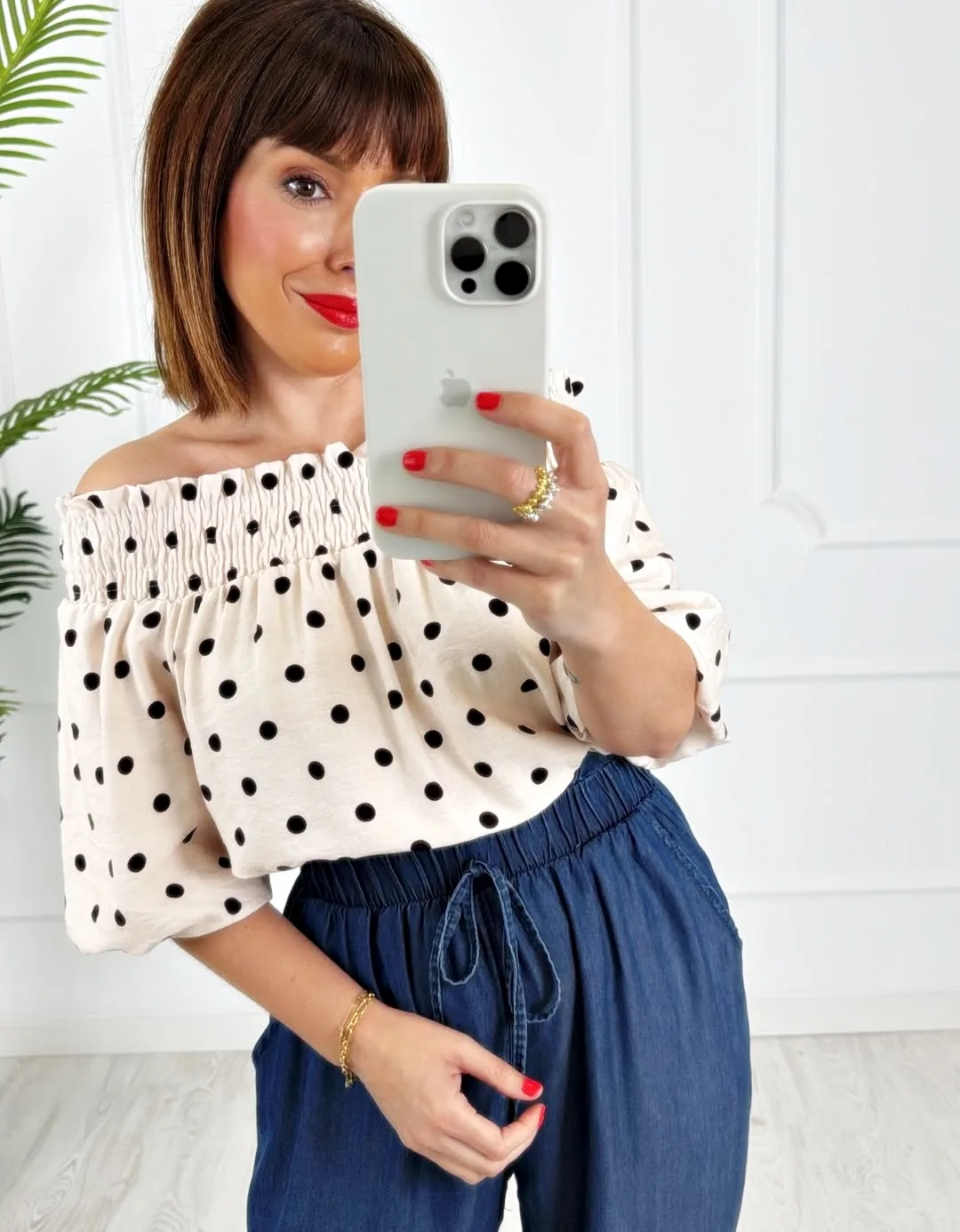 Blusa lunares beige