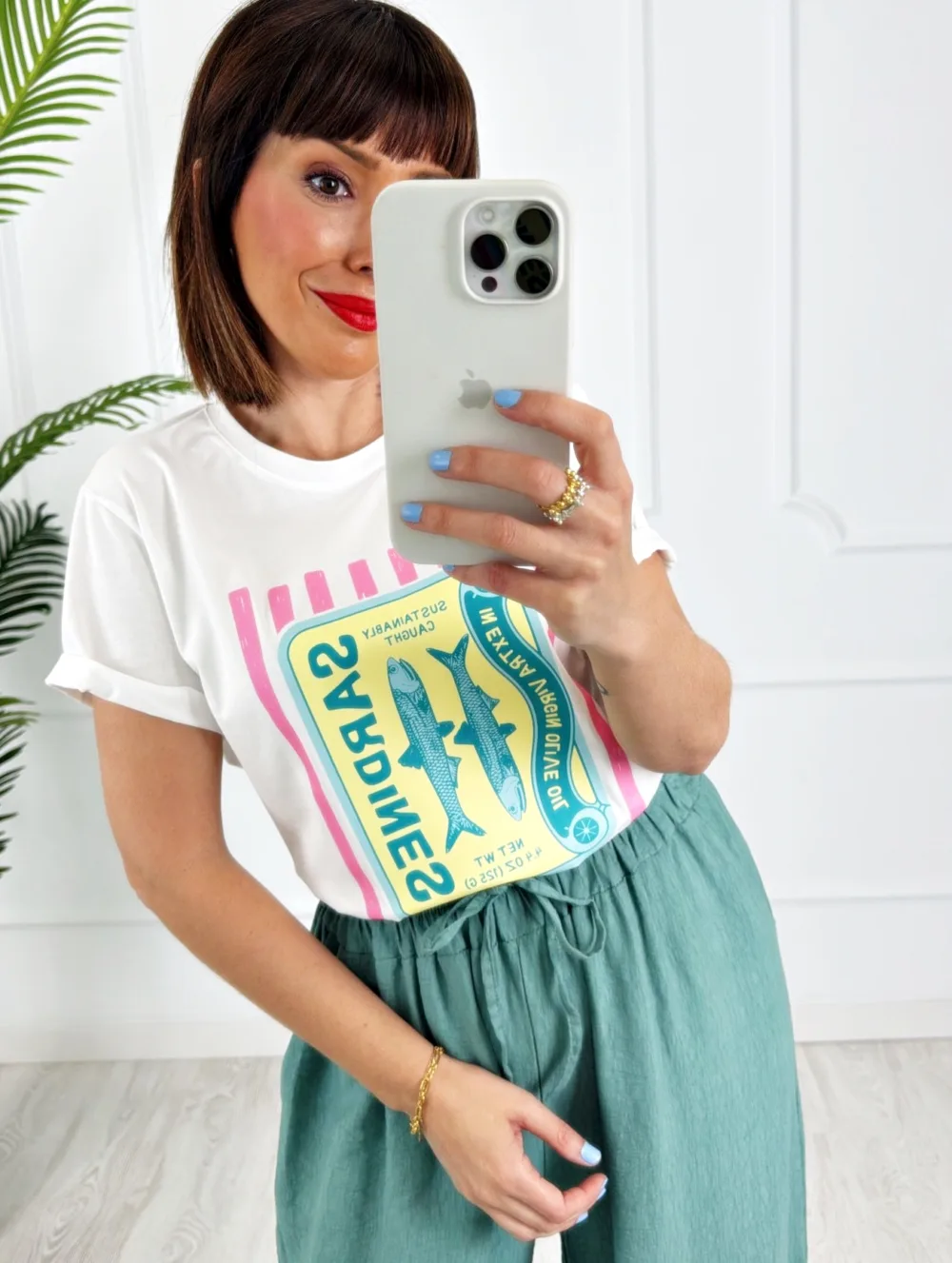 Camiseta sardinas rayas rosa