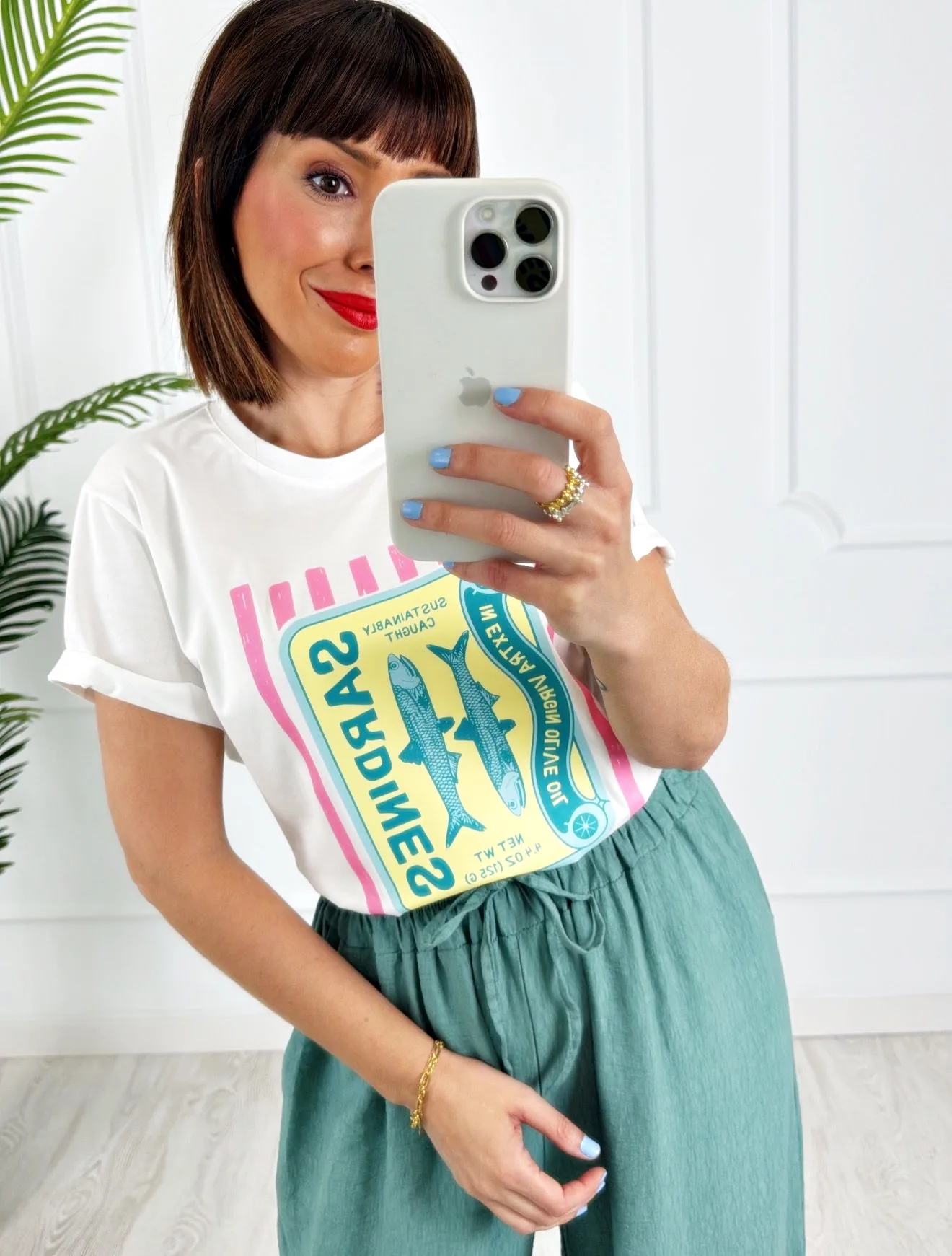 Camiseta sardinas rayas rosa