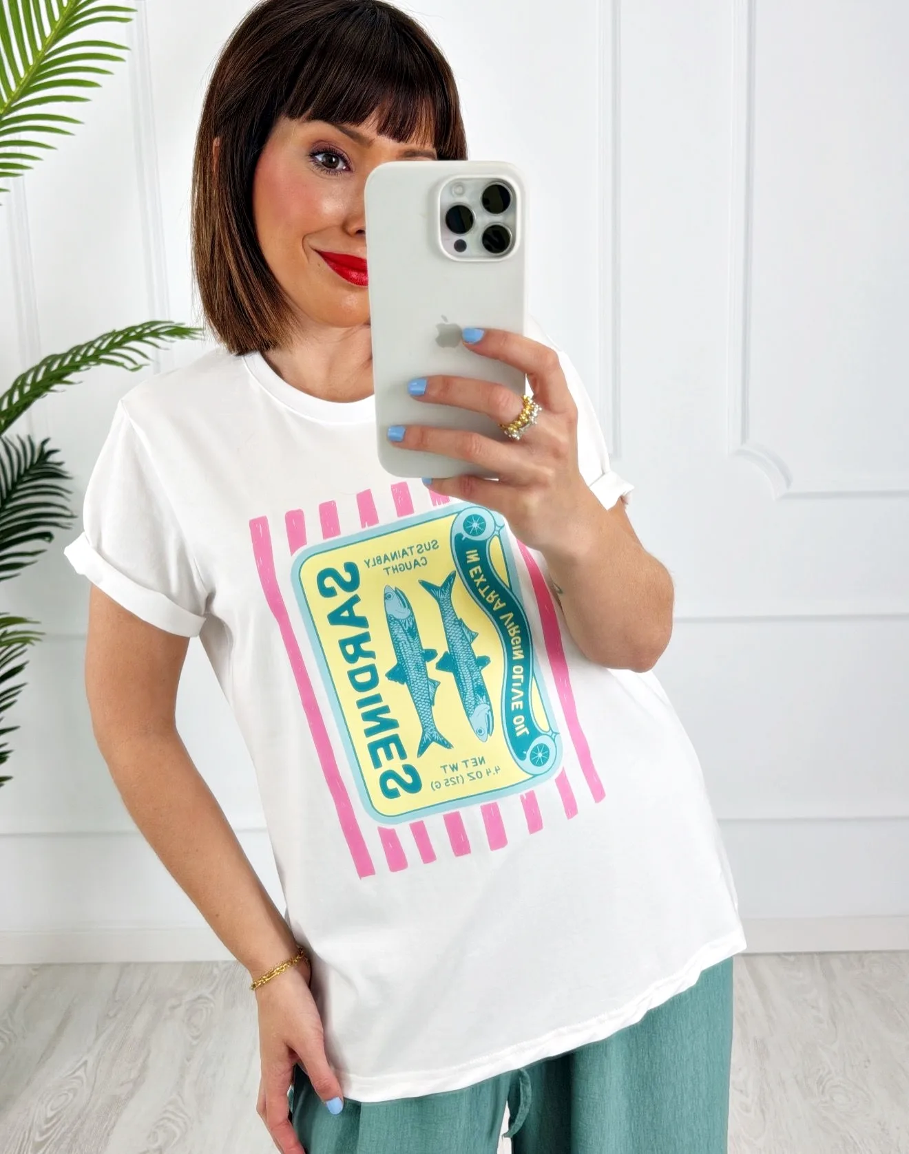 Camiseta sardinas rayas rosa - Imagen 2