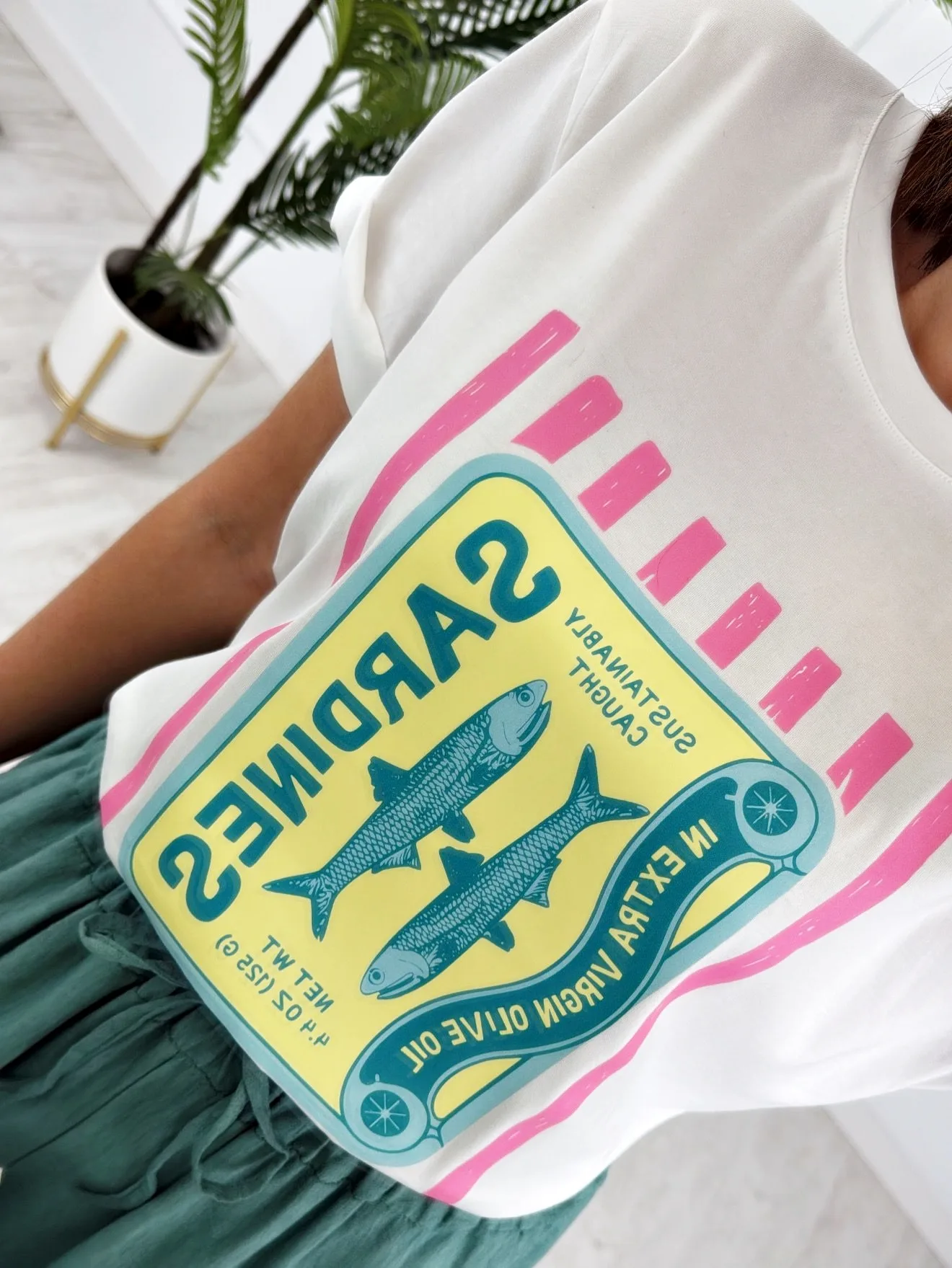 Camiseta sardinas rayas rosa - Imagen 3
