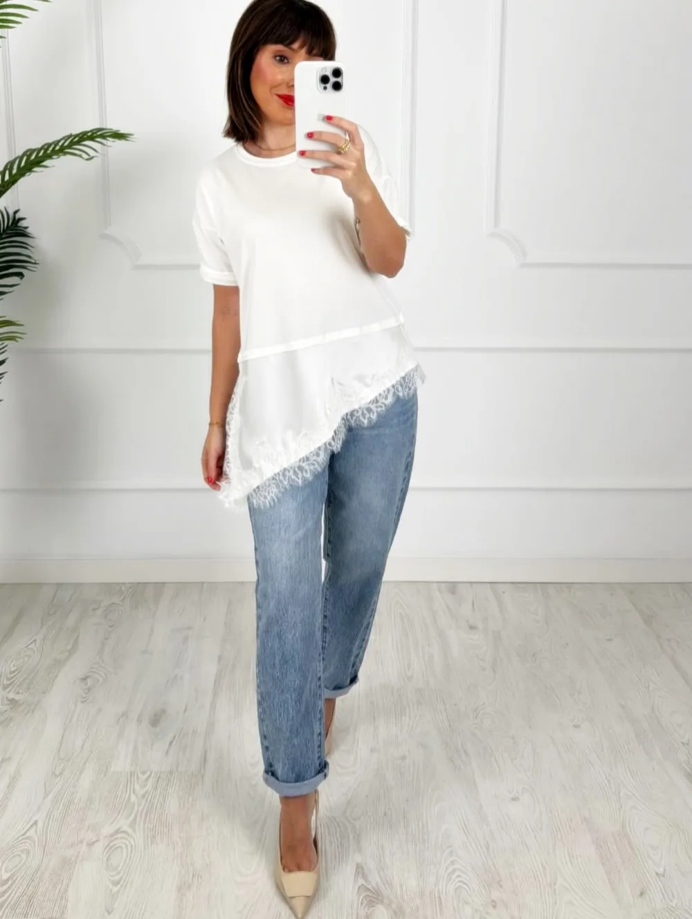 Camiseta combinada encaje blanca