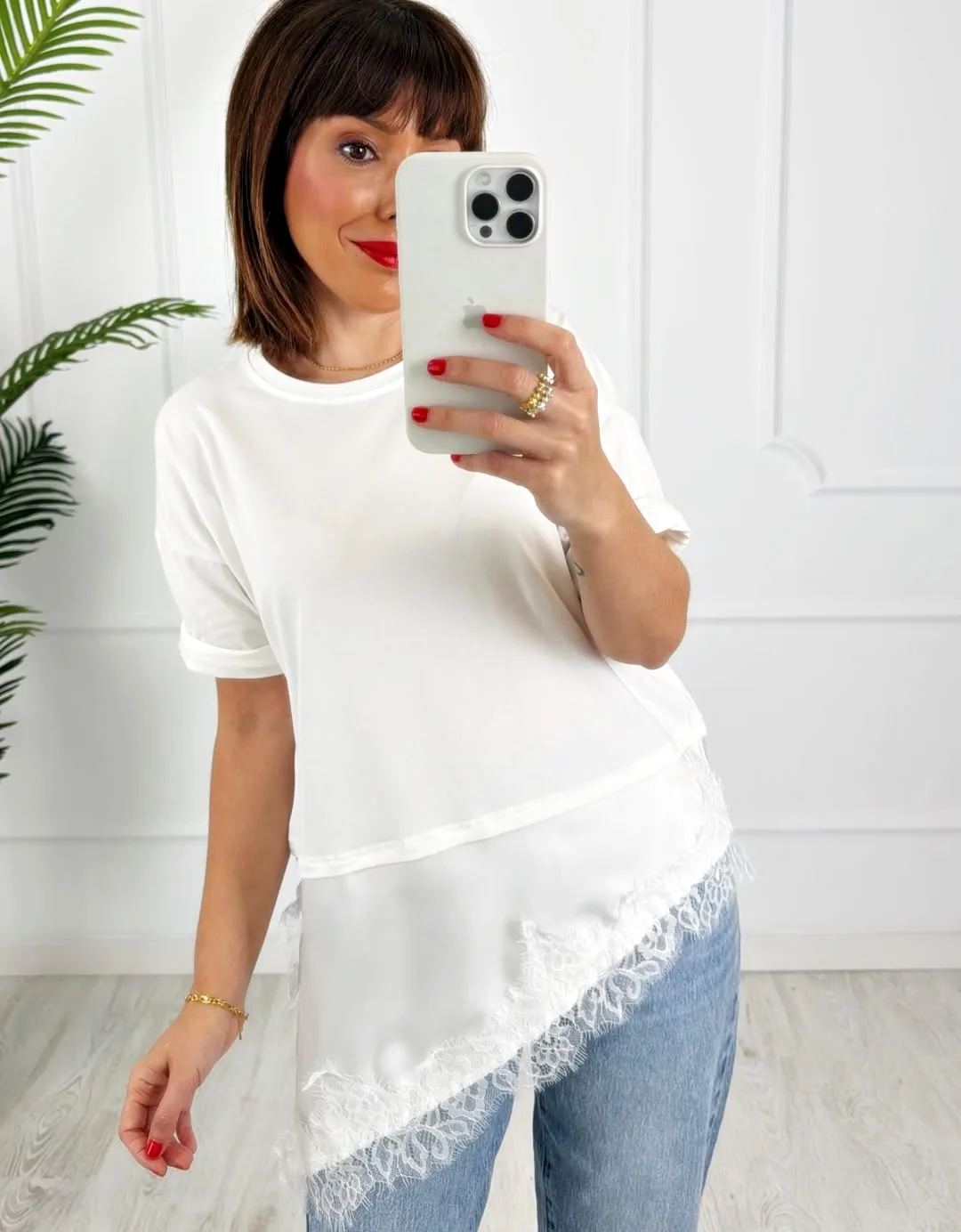 Camiseta combinada encaje blanca - Imagen 2