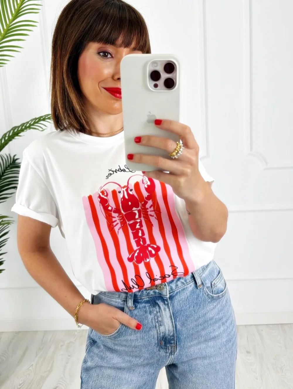 Camiseta langosta rojo rosa