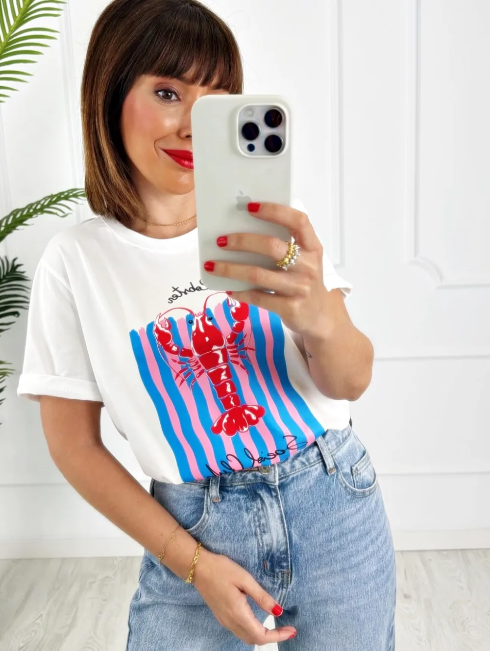 Camiseta langosta rosa azul