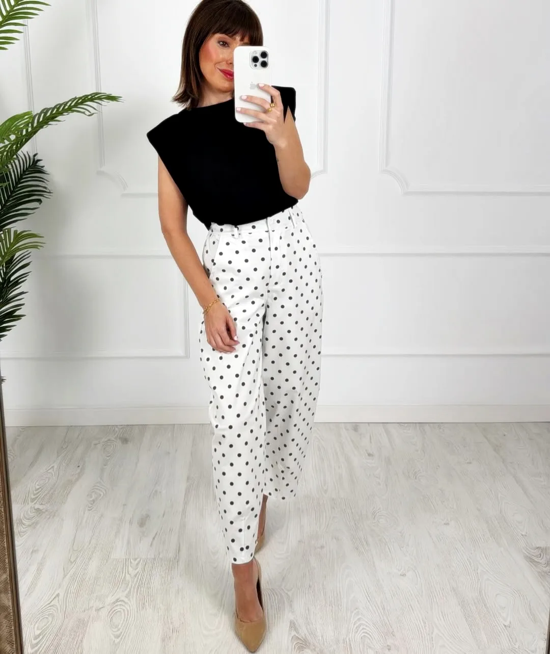 Pantalón lunares blanco