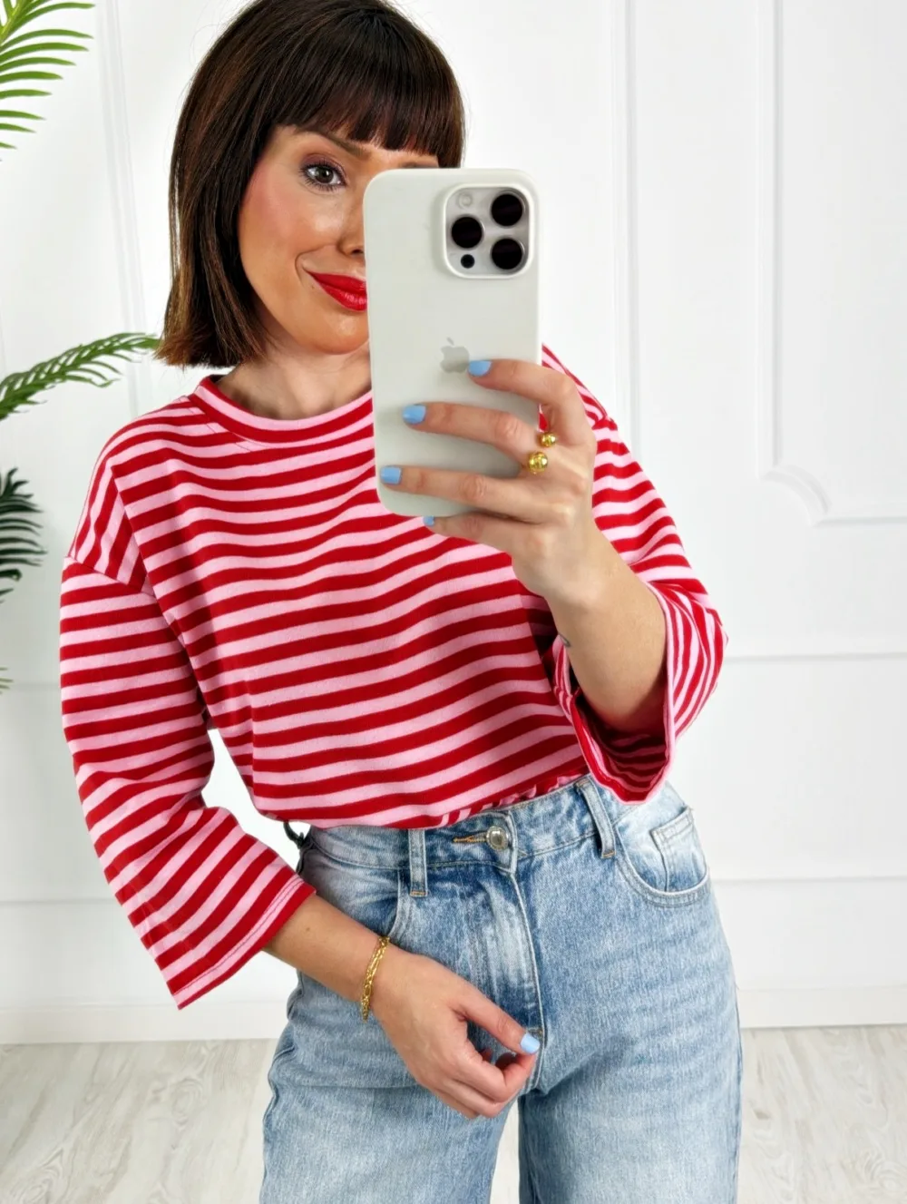 Camiseta rayas roja rosa