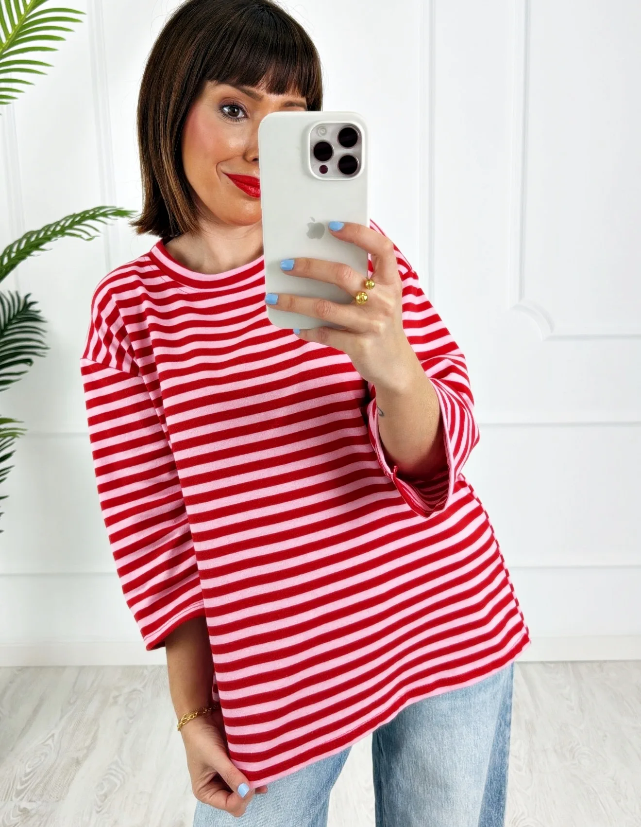 Camiseta rayas roja rosa - Imagen 2